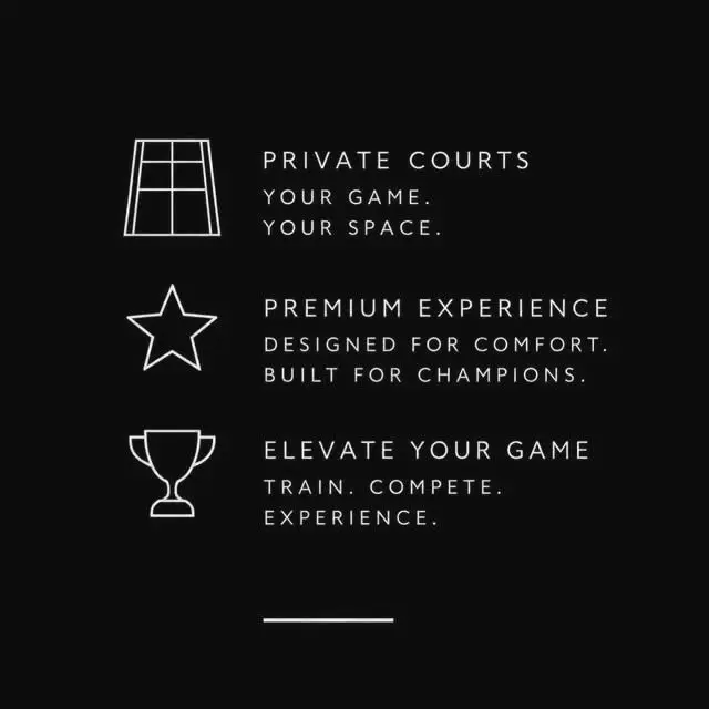 A card listing private courts, premium experience and elevate your game.